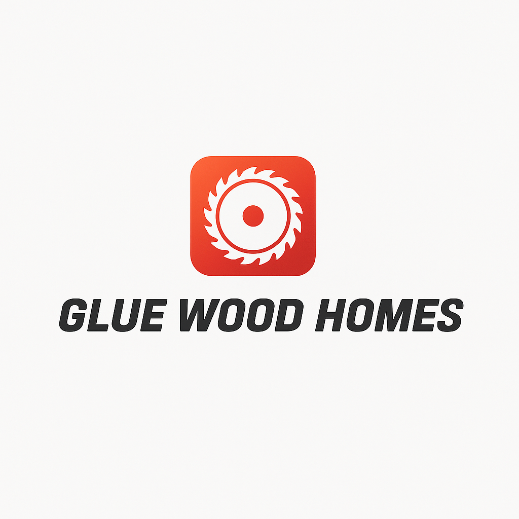 Glue Wood Homes - Logo firmy specjalizującej się w domach z klejonego drewna